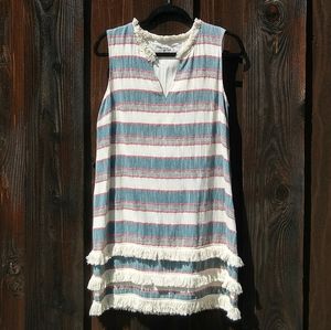 HOLDING HORSES 100% Cotton Fringe Stripe Dress Size 8.